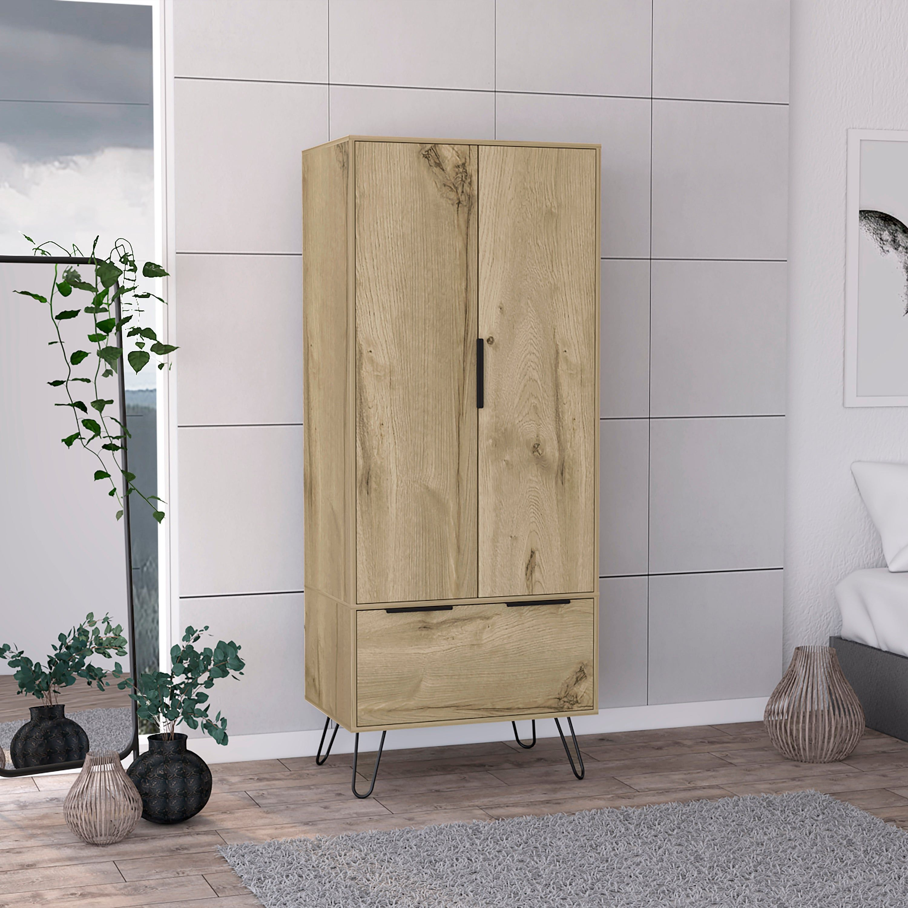 Nuvo closet Double Door cabinet One Drawer Hairpin Legs(D0102H2R0Ig)