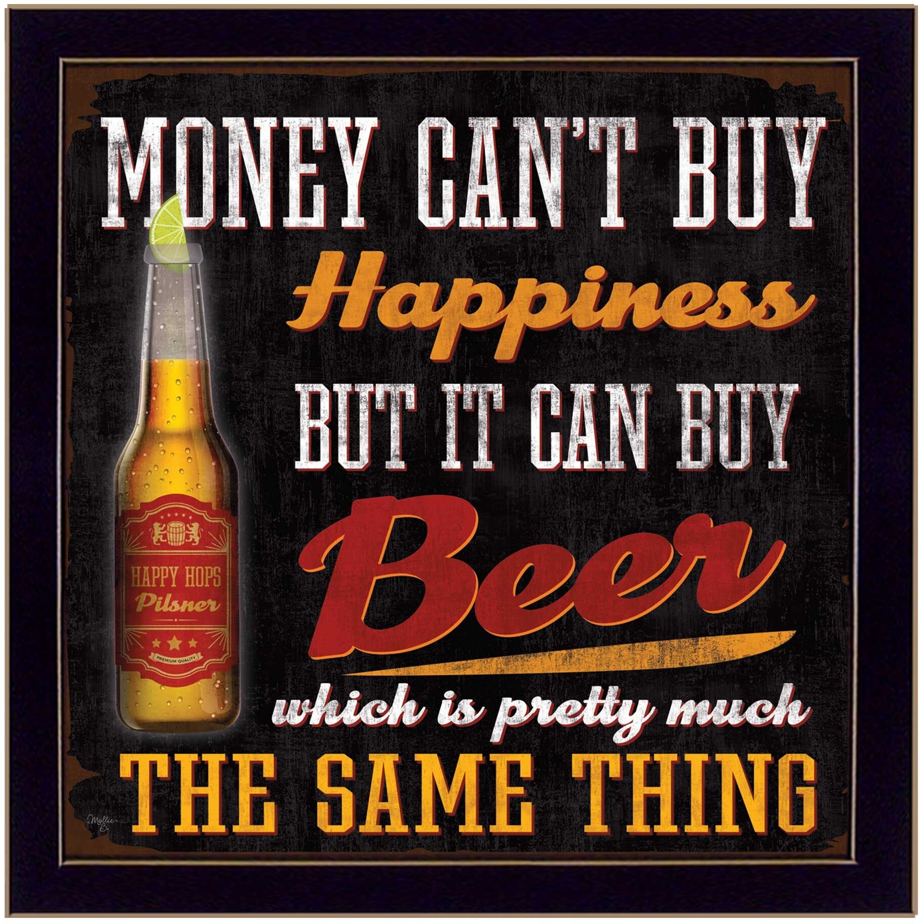 Money cant Buy Happiness Black Framed Print Wall Art
