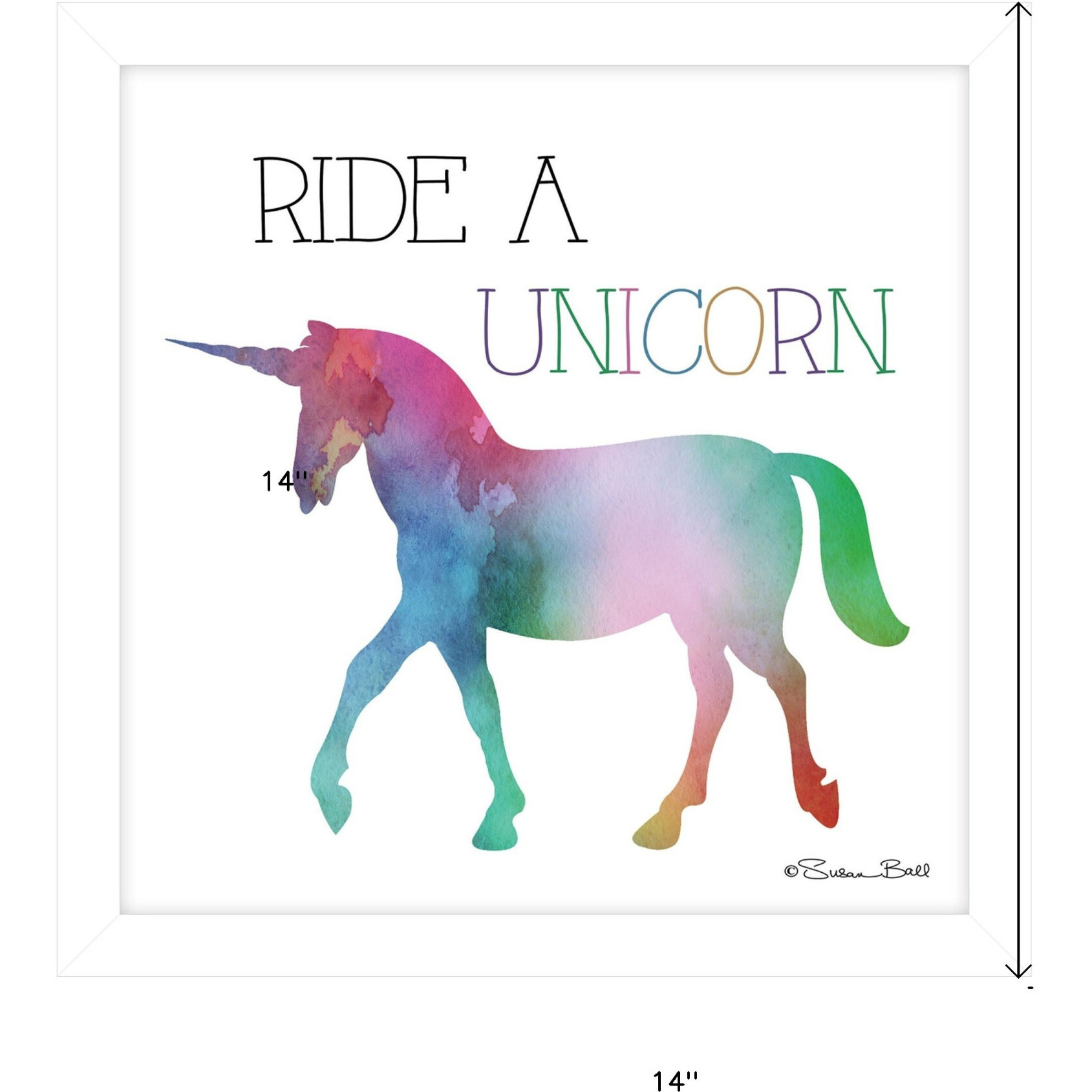 Ride A Unicorn White Framed Print Wall Art