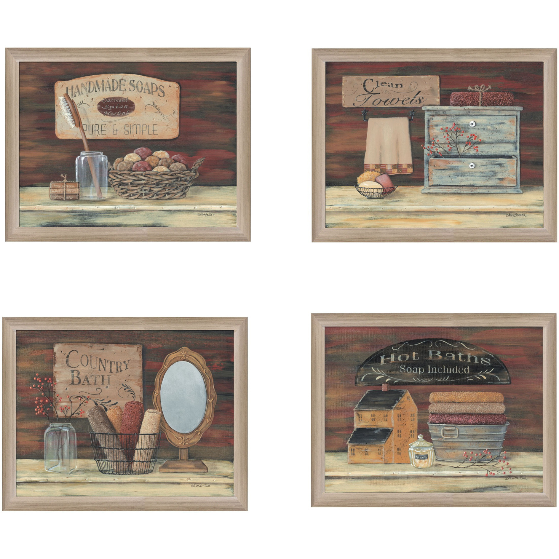 Set Of Four Bathroom Brown Framed Print Bathroom Wall Art