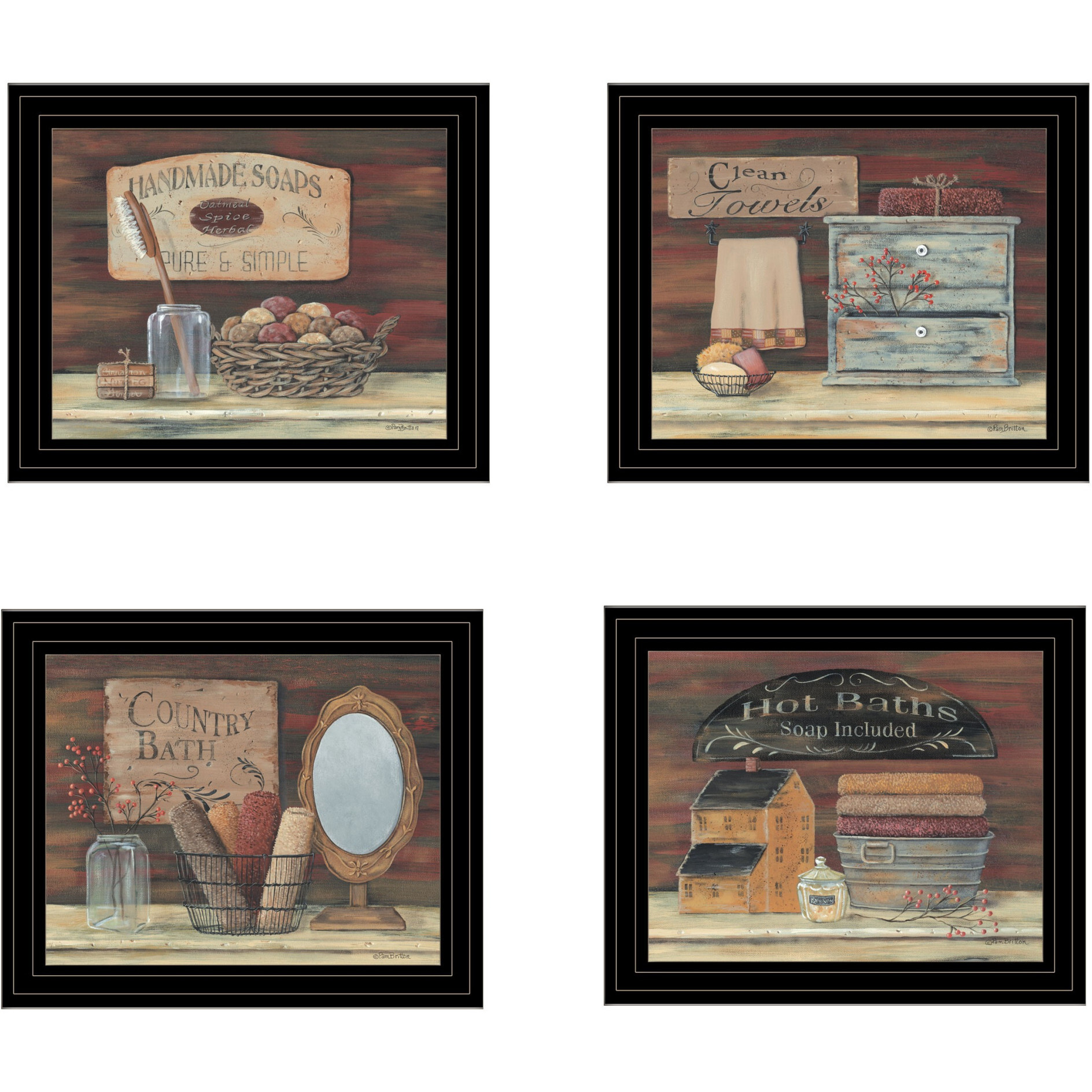 Set Of Four Bathroom Black Framed Print Bathroom Wall Art