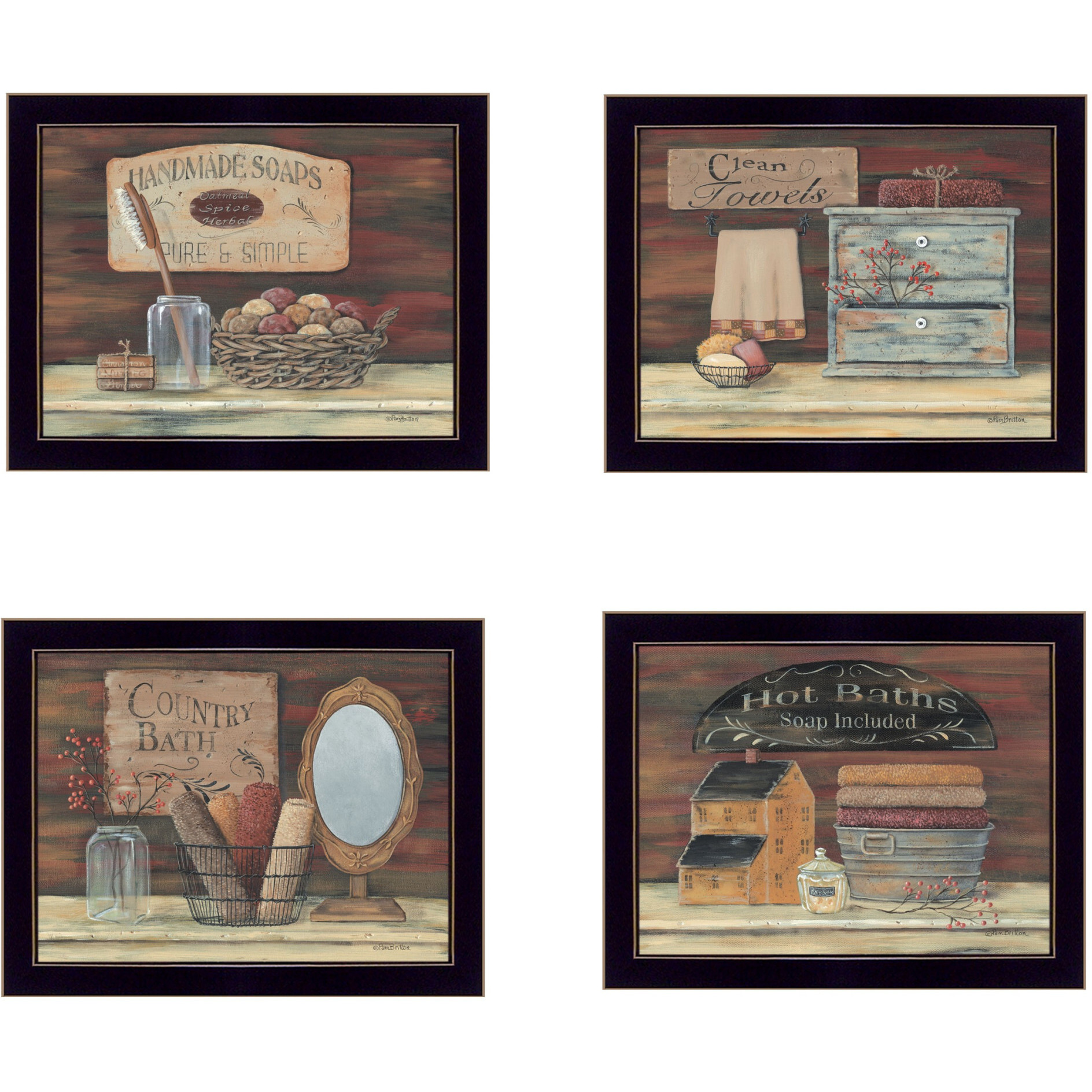 Set Of Four Bathroom 2 Black Framed Print Bathroom Wall Art