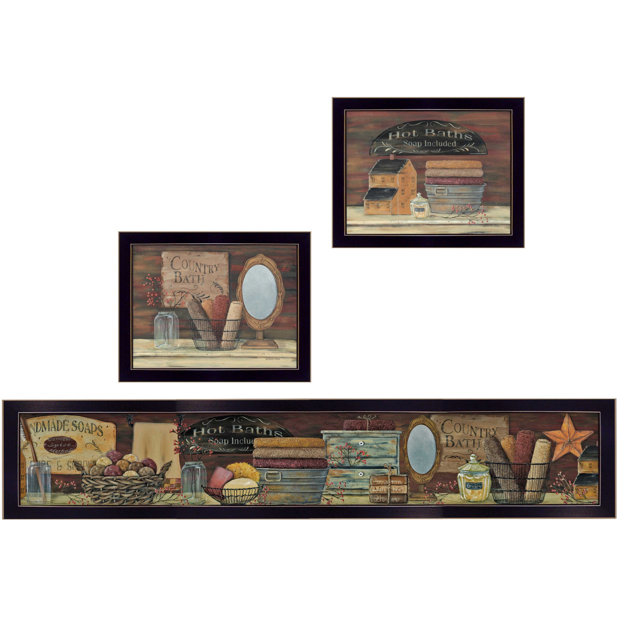 Set Of Three country Bath 11 Black Framed Print Bathroom Wall Art