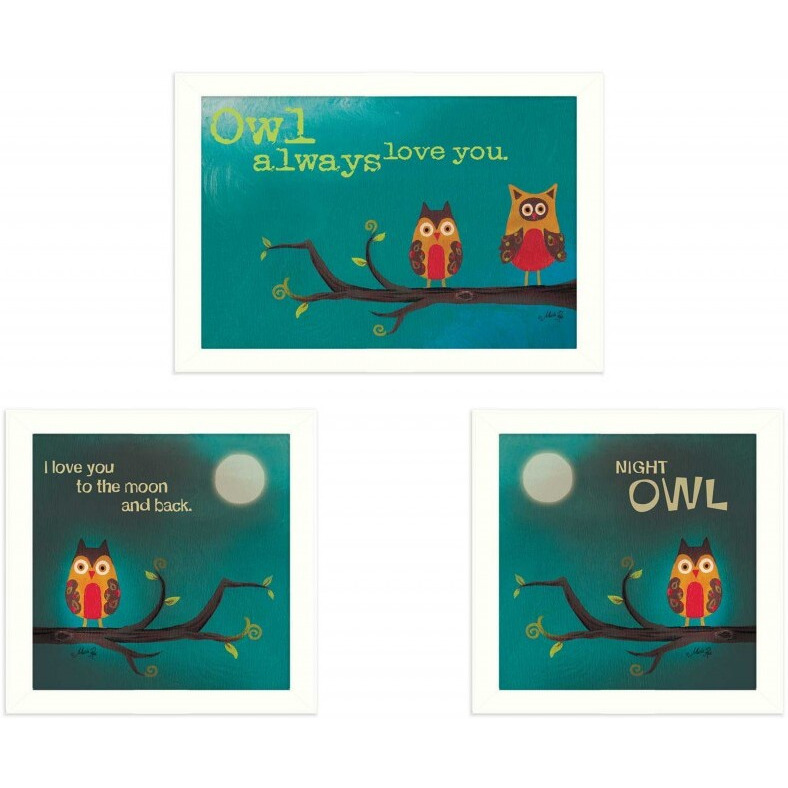 Set Of Three Owls Ii White Framed Print Wall Art