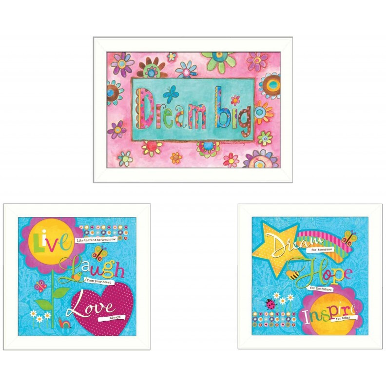 Set Of Three Dream White Framed Print Wall Art
