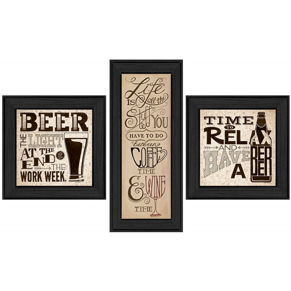 Set Of Three Beer Time Black Framed Print Wall Art