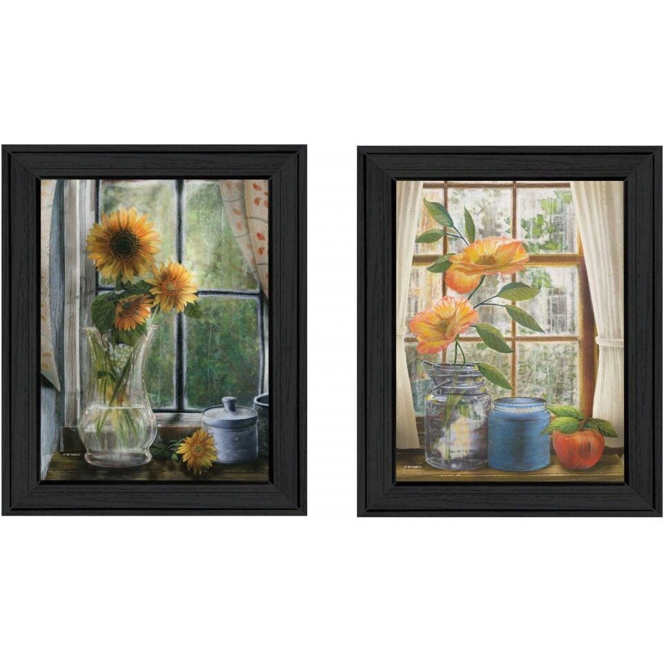 Set Of Two Flowers 1 Black Framed Print Wall Art