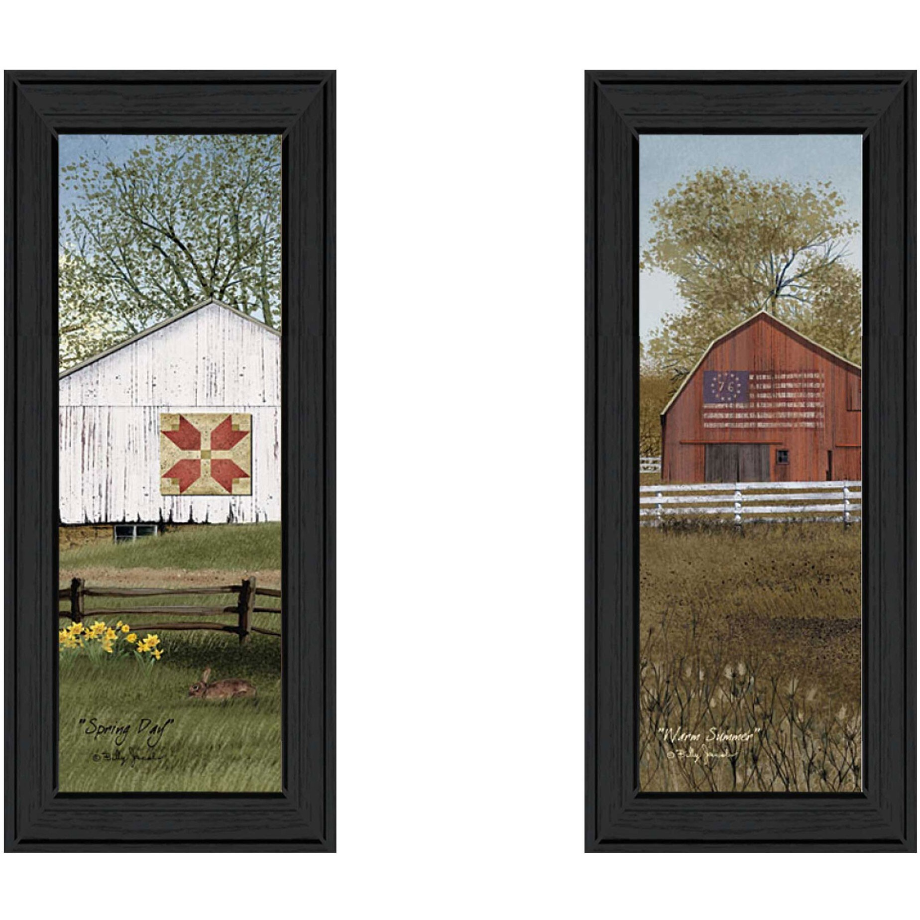 Set Of Two country Barns 3 Black Framed Print Wall Art