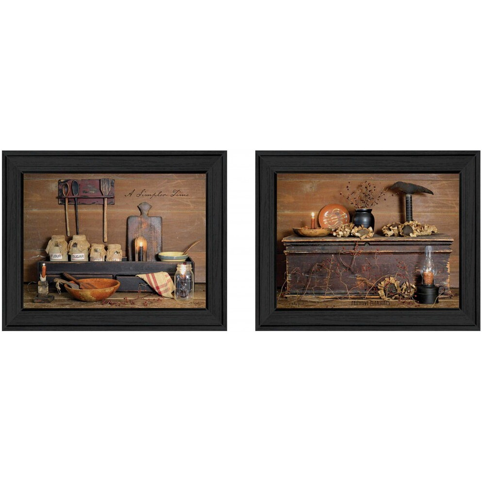Set Of Two Rustic Black Framed Print Wall Art