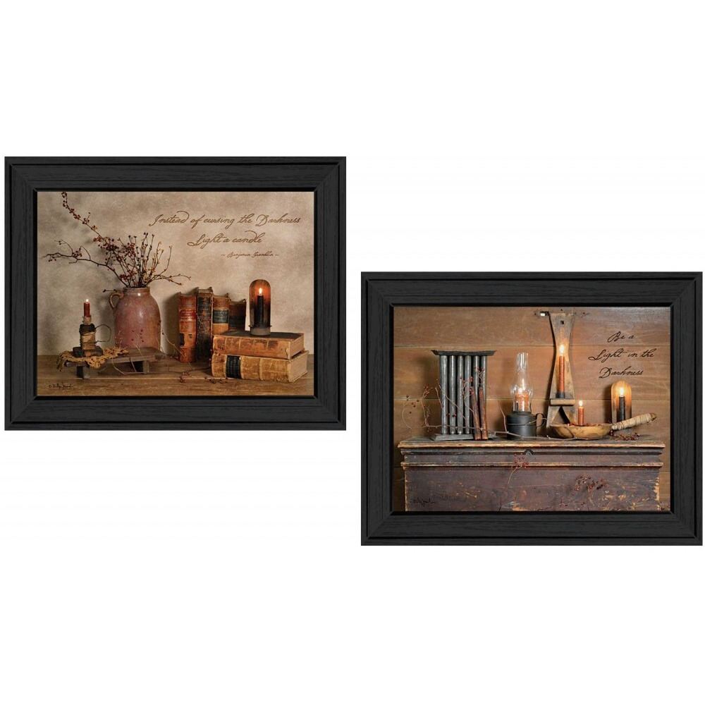 Set Of Two candles Black Framed Print Wall Art