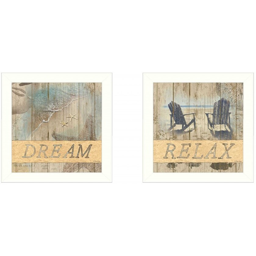 Set Of Two Dream Or Relax White Framed Print Wall Art