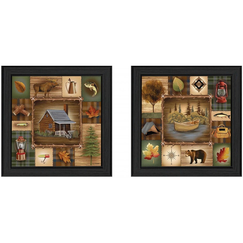 Set Of Two Up North Black Framed Print Wall Art