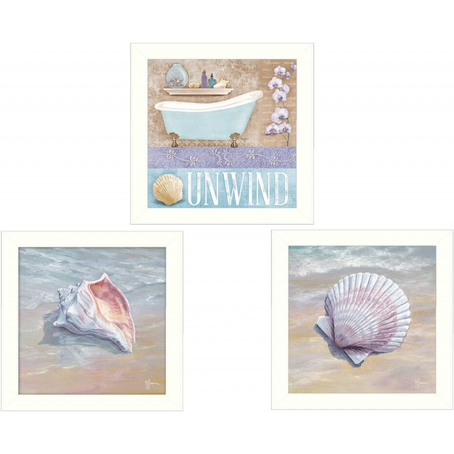 Set Of Three Shells Ii White Framed Print Bathroom Wall Art