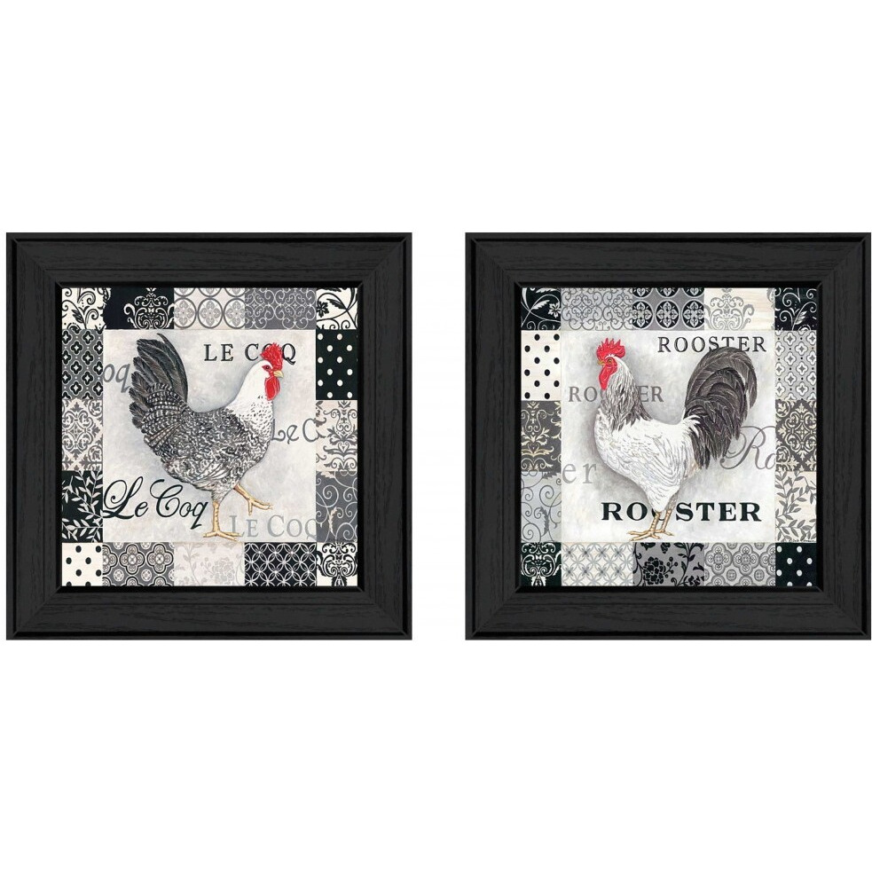Set Of Two Rooster I Black Framed Print Wall Art