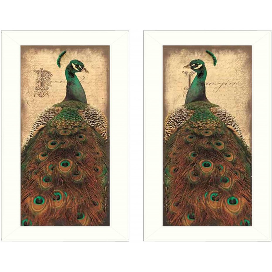 Set Of Two Peacock 1 White Framed Print Wall Art