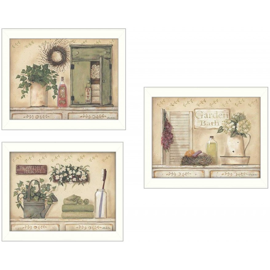 Set Of Three garden Bath 2 White Framed Print Bathroom Wall Art