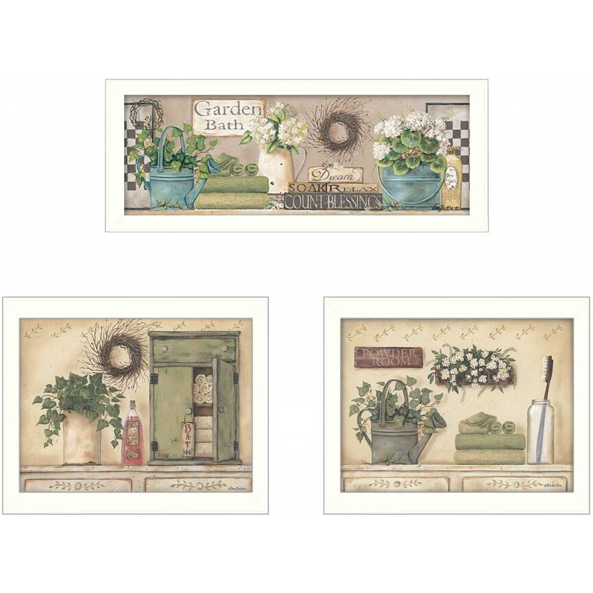 Set Of Three garden Bath 1 White Framed Print Bathroom Wall Art