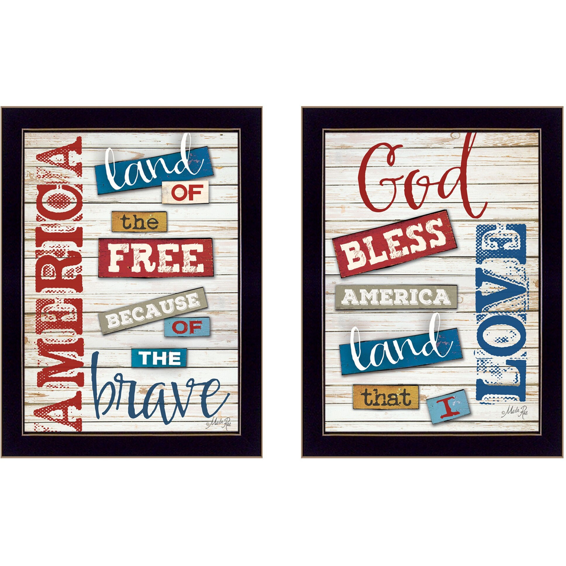 Set Of Two American 2 Black Framed Print Wall Art