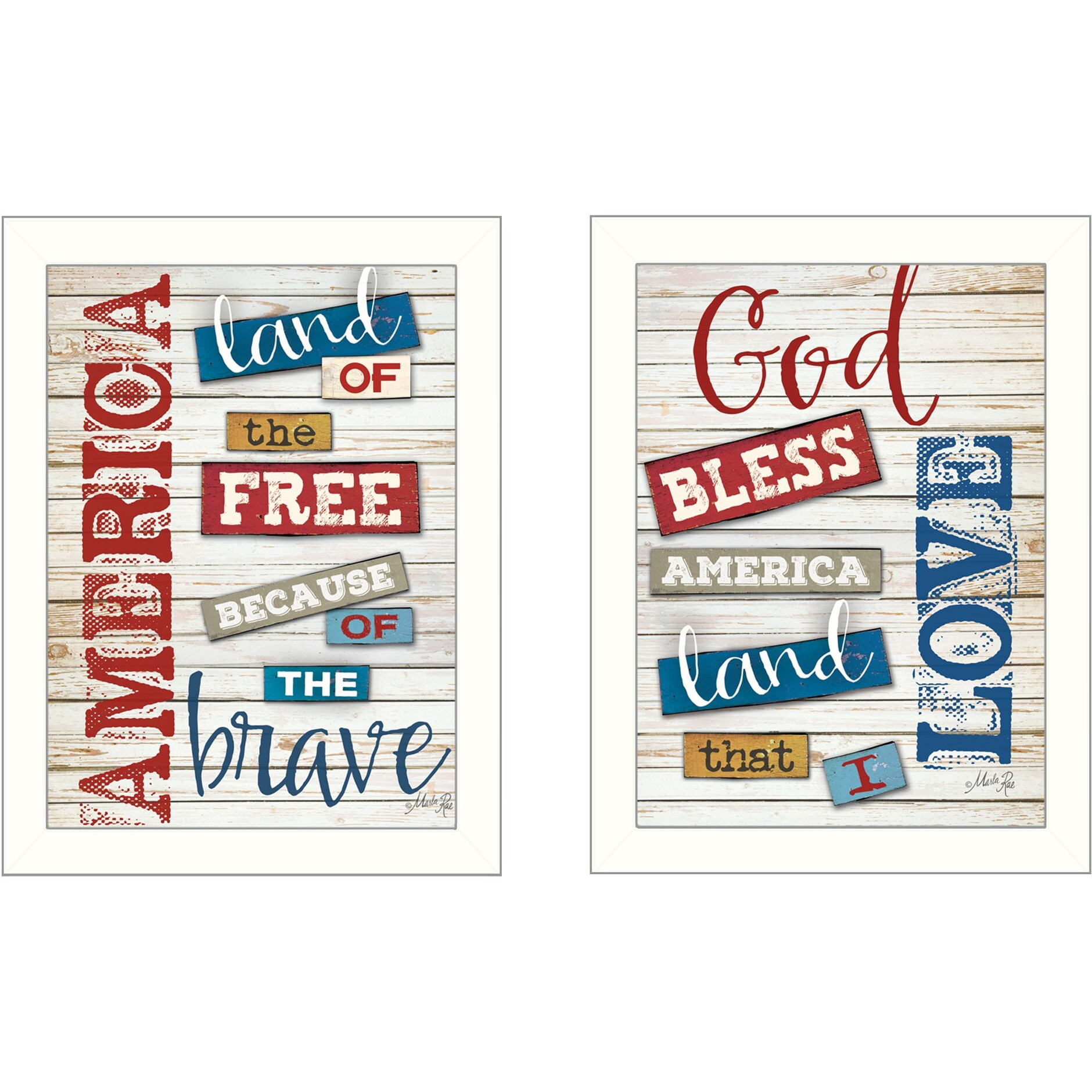 Set Of Two American 3 White Framed Print Wall Art