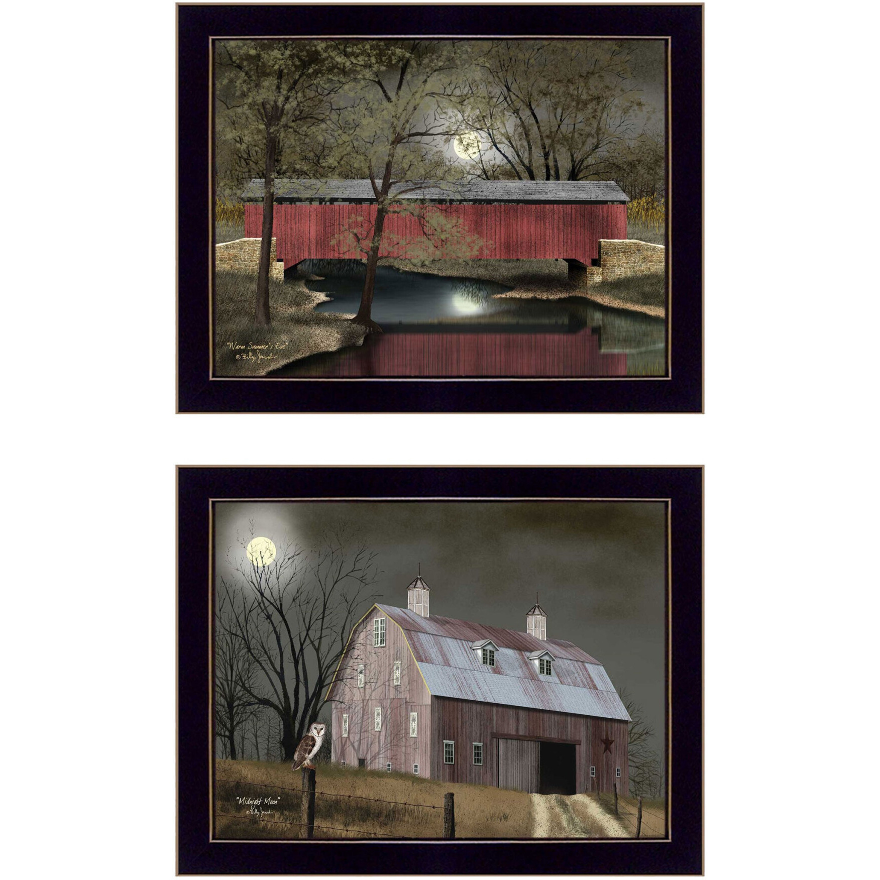 Set Of Two Midnight Moon Black Framed Print Wall Art