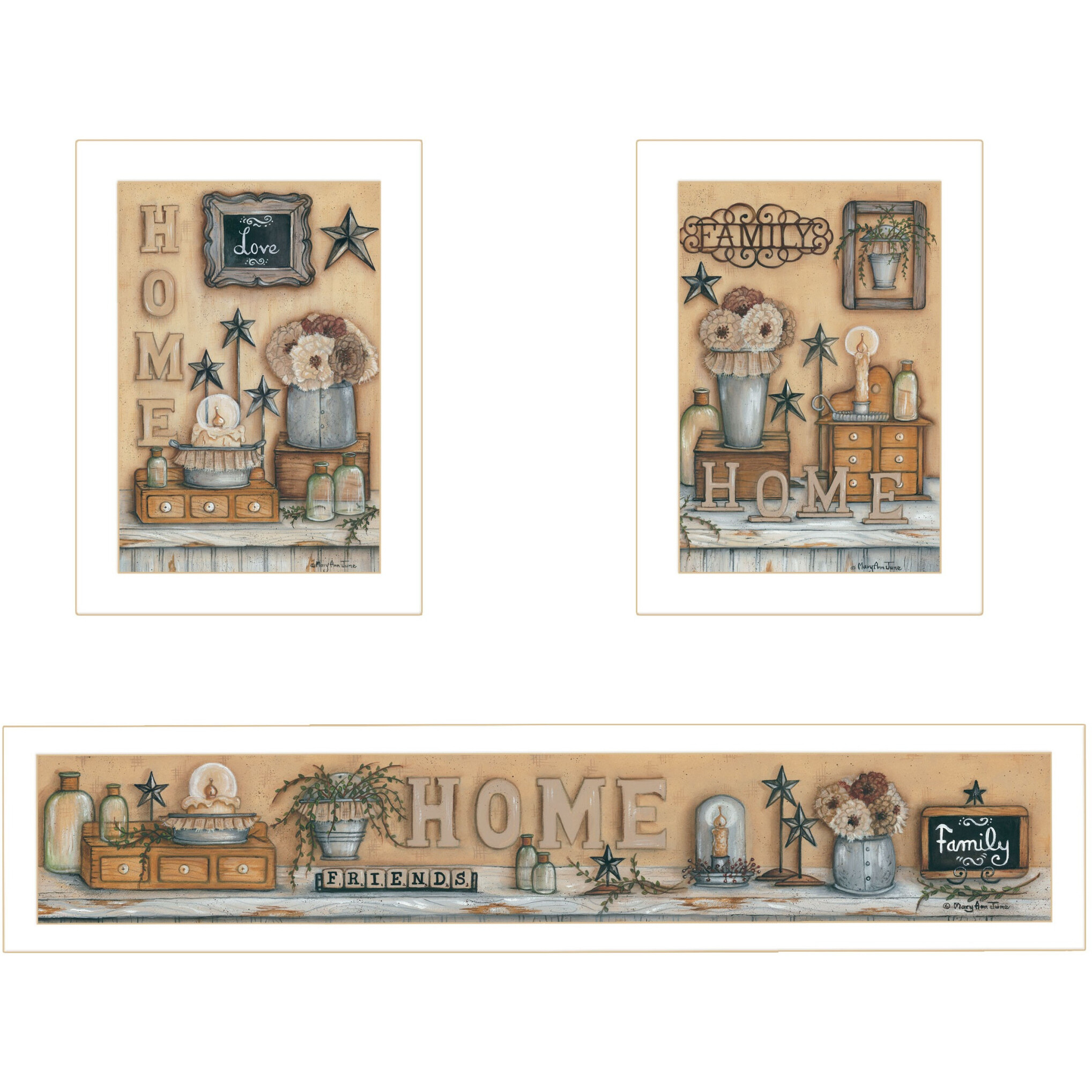 Set Of Three Where Family And Friends gather 2 White Framed Print Wall Art