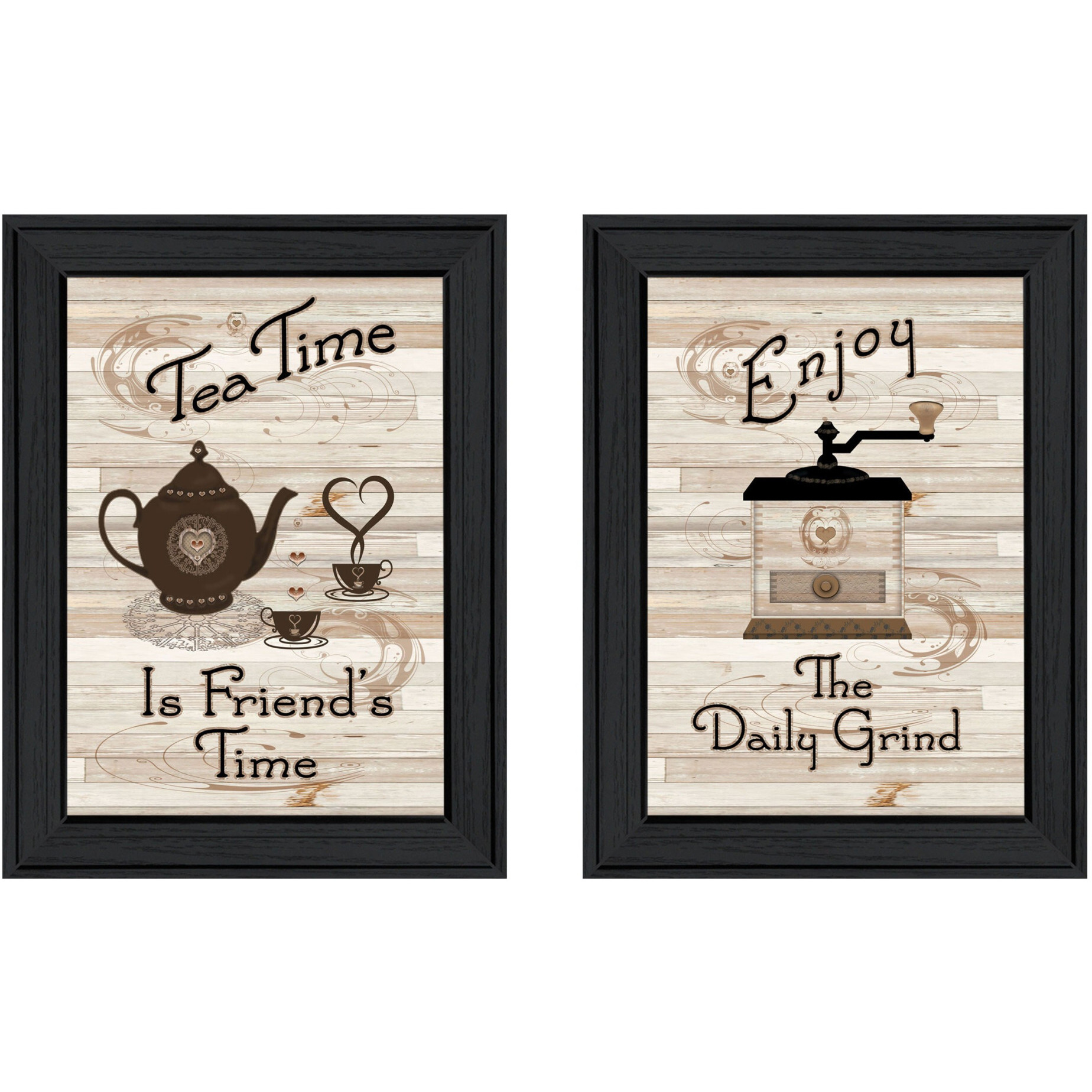 Set Of Two Enjoy Tea Time 1 Black Framed Print Kitchen Wall Art