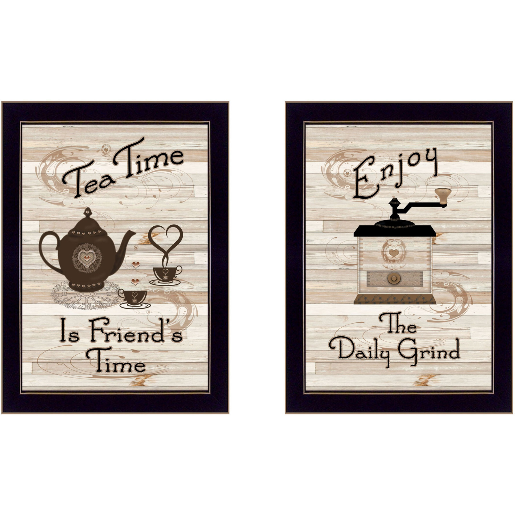 Set Of Two Enjoy Tea Time 2 Black Framed Print Kitchen Wall Art