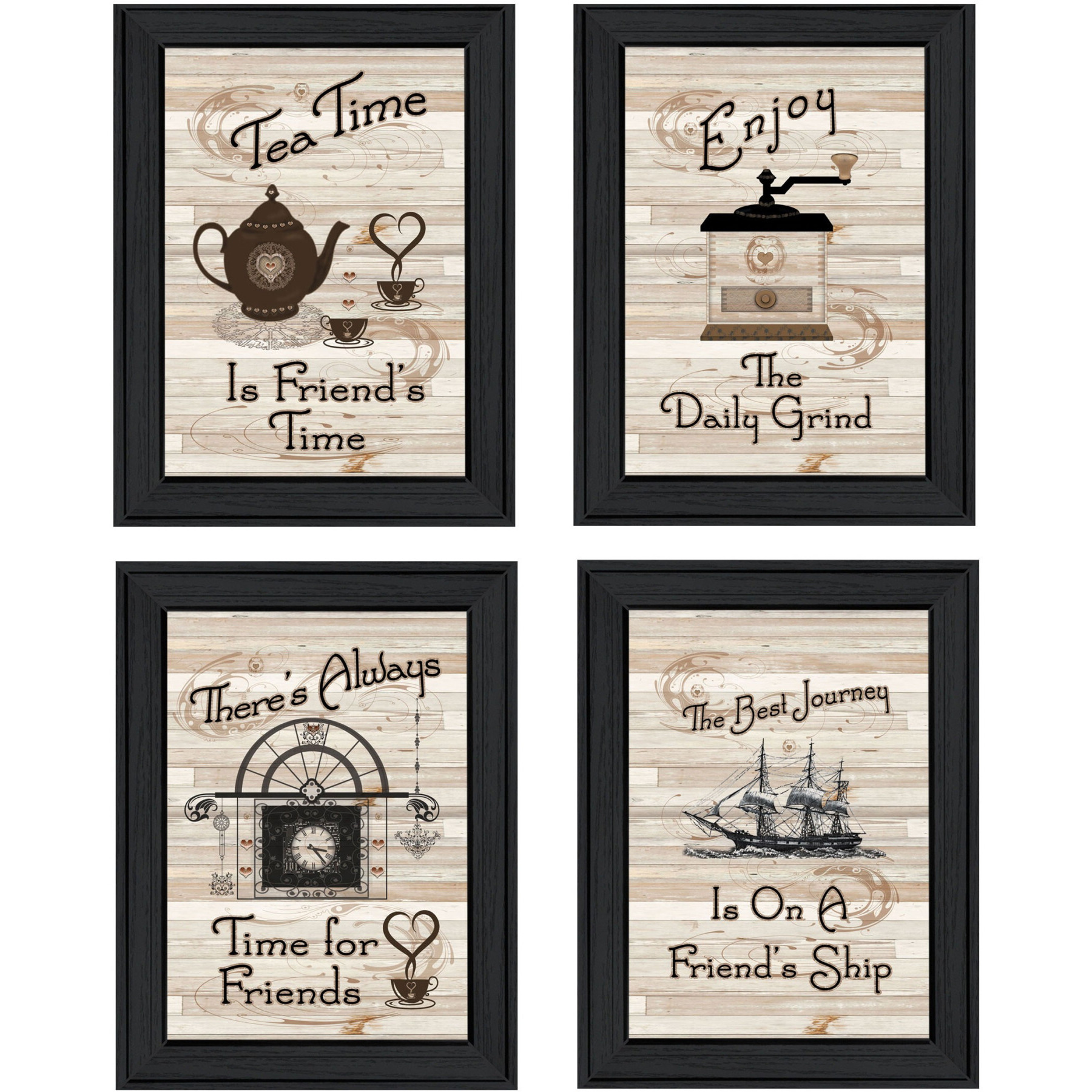 Set Of Four Friendship 1 Black Framed Print Kitchen Wall Art