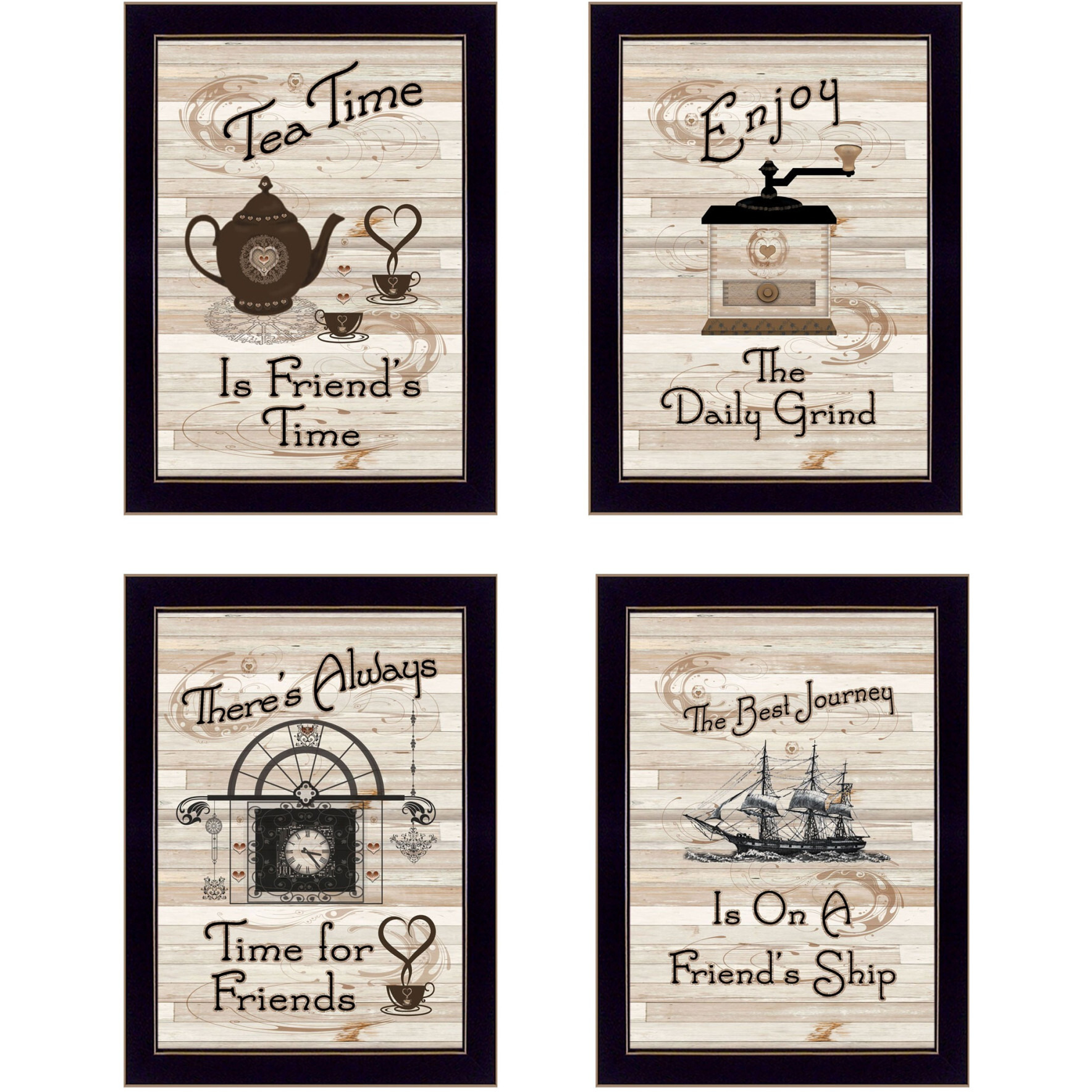 Set Of Four Friendship 2 Black Framed Print Kitchen Wall Art