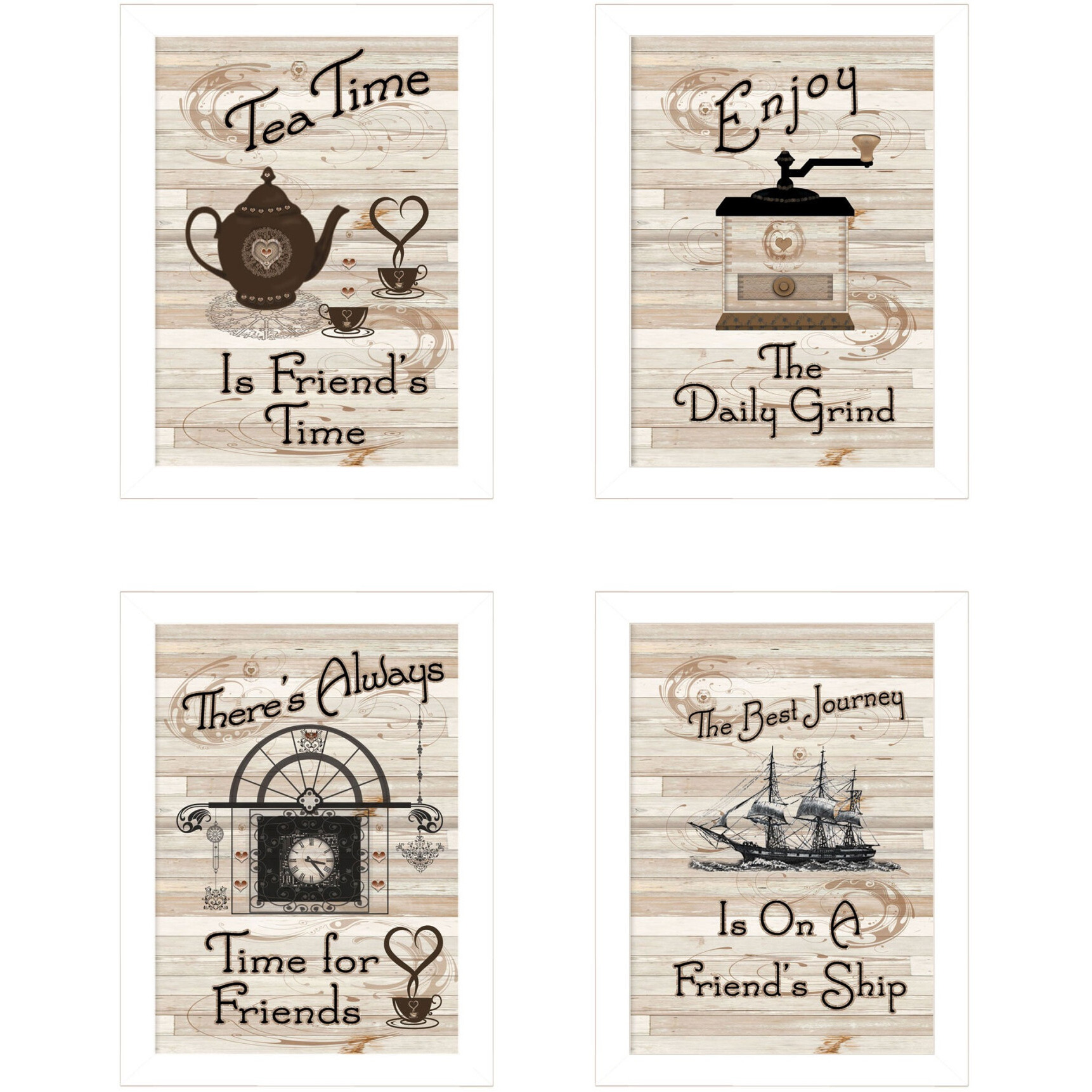 Set Of Four Friendship 3 White Framed Print Kitchen Wall Art