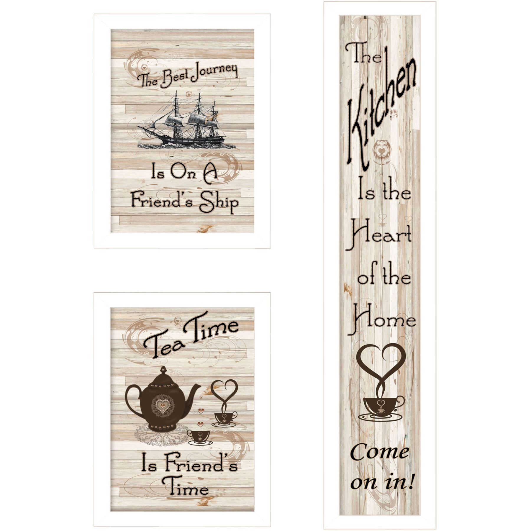 Set Of Three The Kitchen collection Ii 4 White Framed Print Kitchen Wall Art