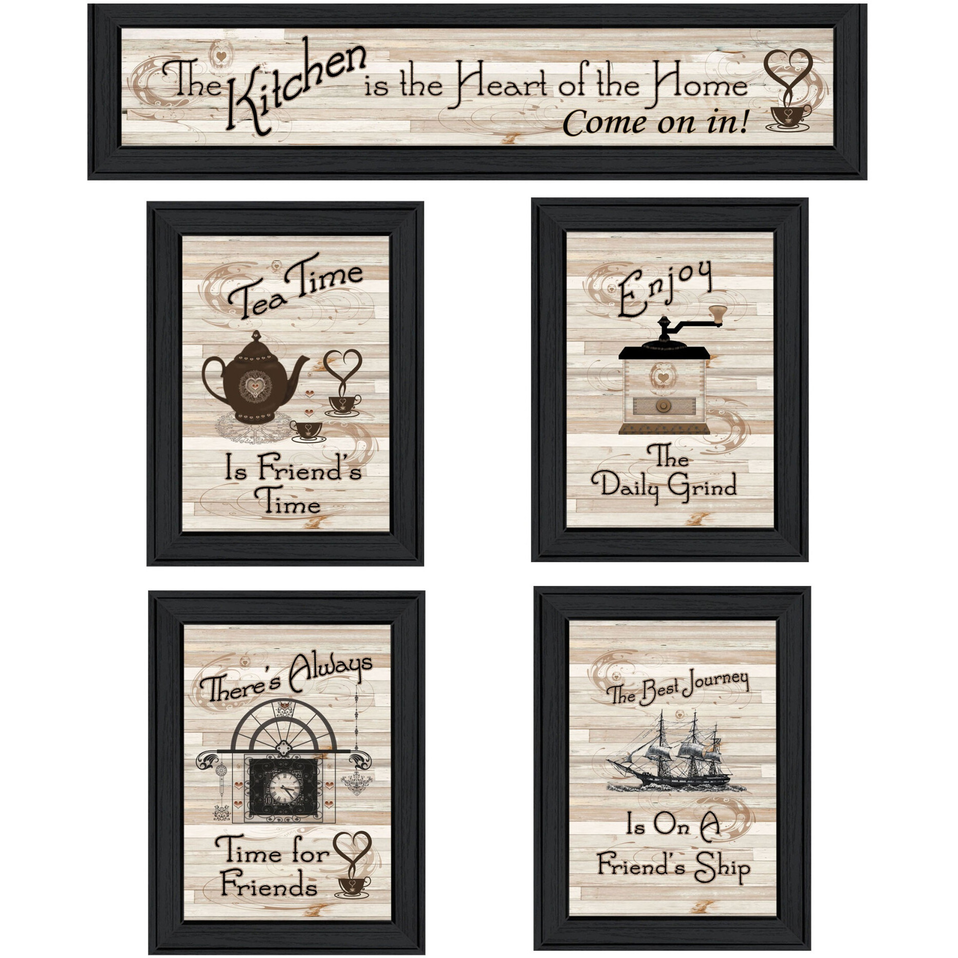 Set Of Five Kitchen Friendship collection Ii 2 Black Framed Print Kitchen Wall Art