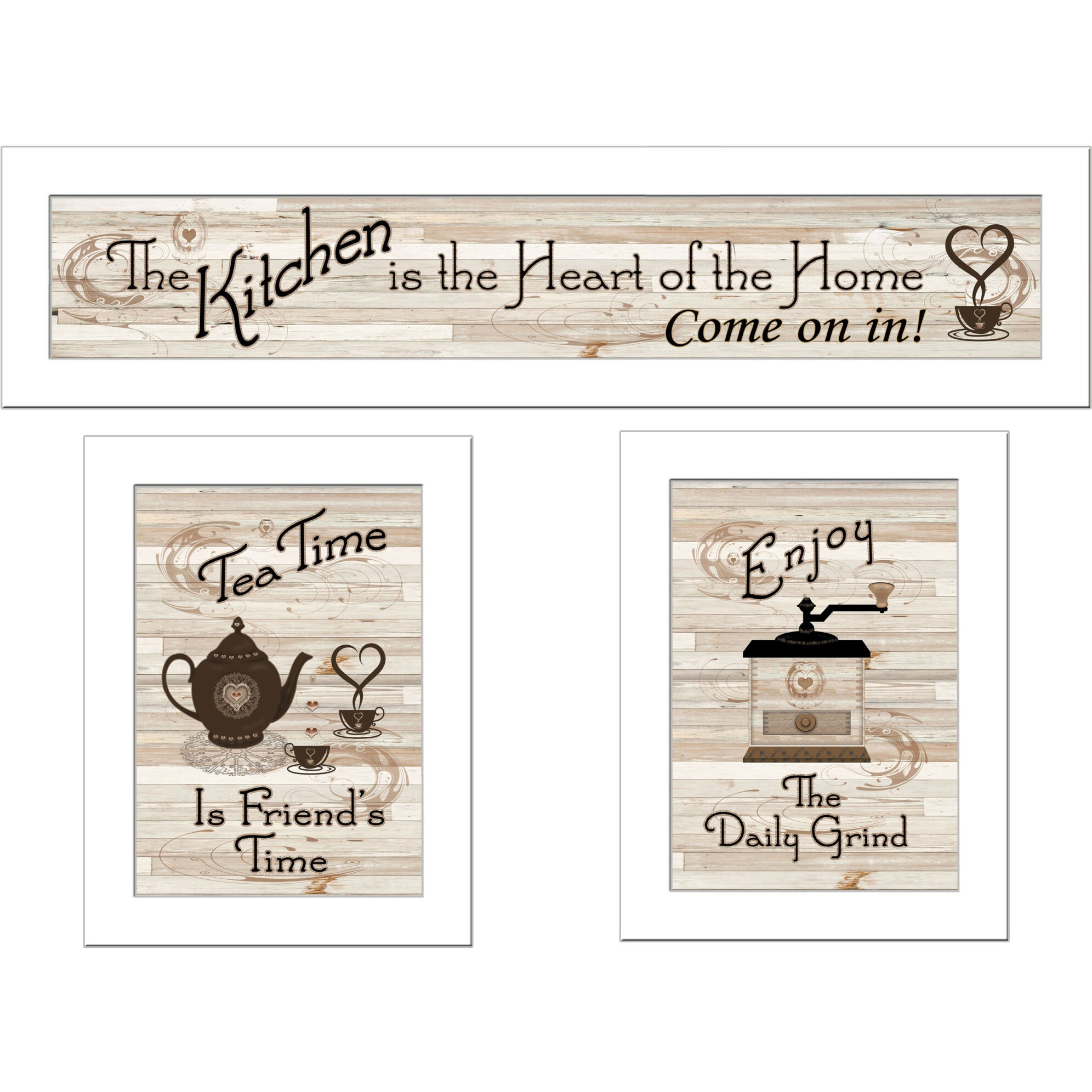 Set Of Three Kitchen Friendship collection Iii 2 White Framed Print Kitchen Wall Art