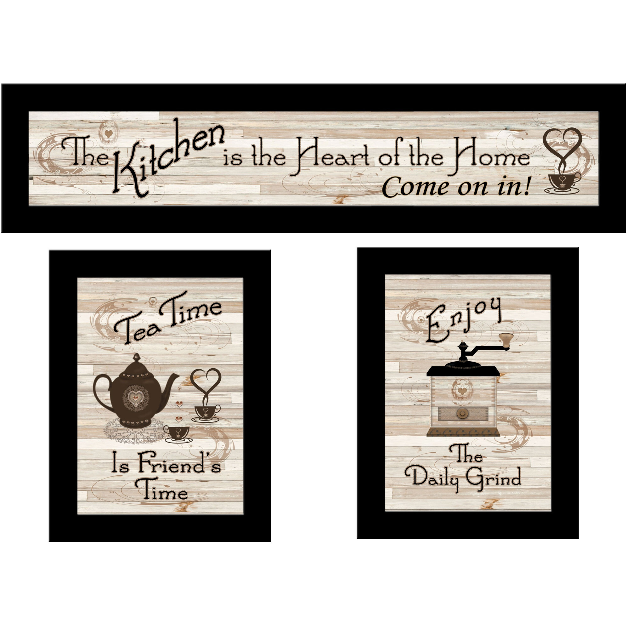 Set Of Three Kitchen Friendship collection Iii 3 Black Framed Print Kitchen Wall Art