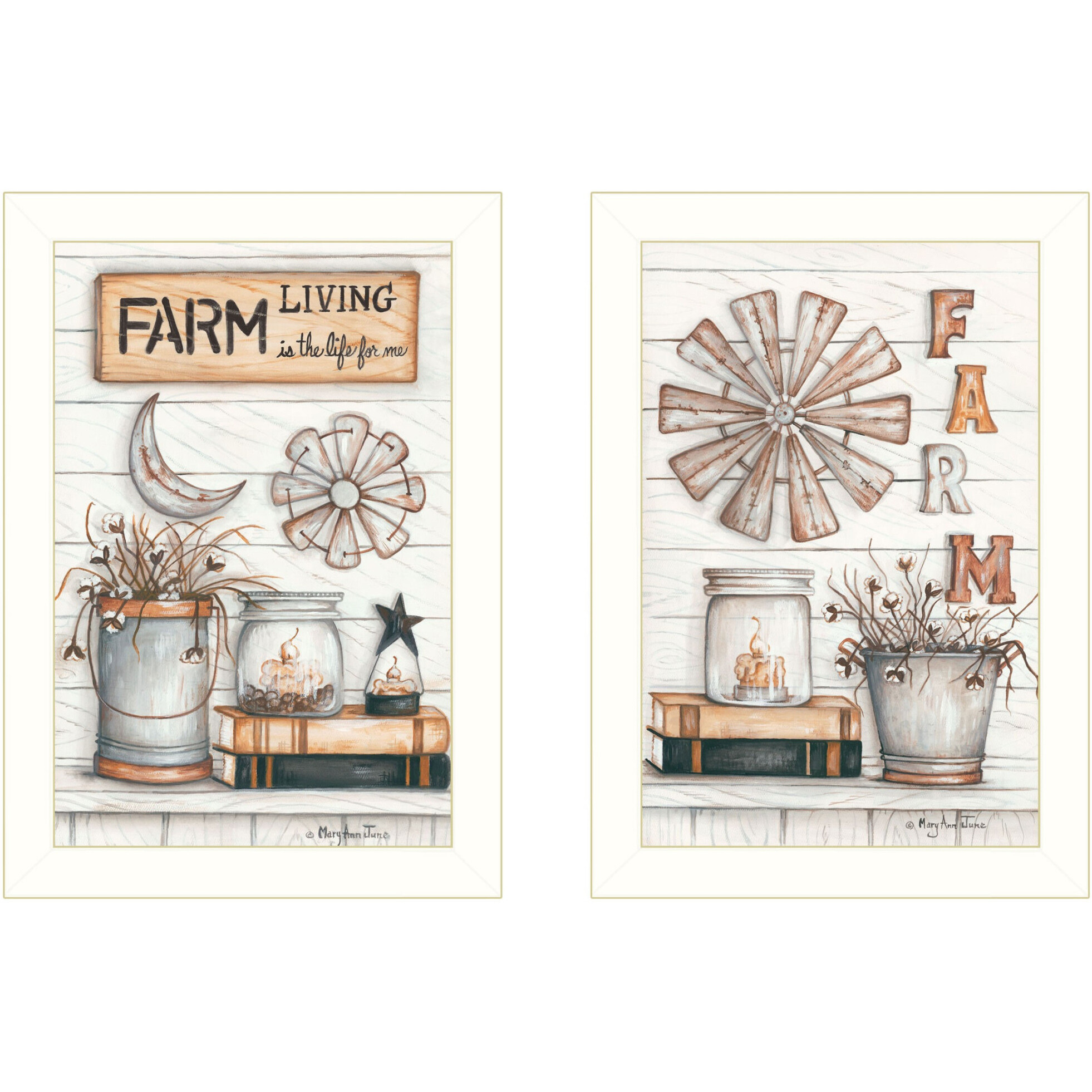 Set Of Two Farm Living 2 White Framed Print Wall Art
