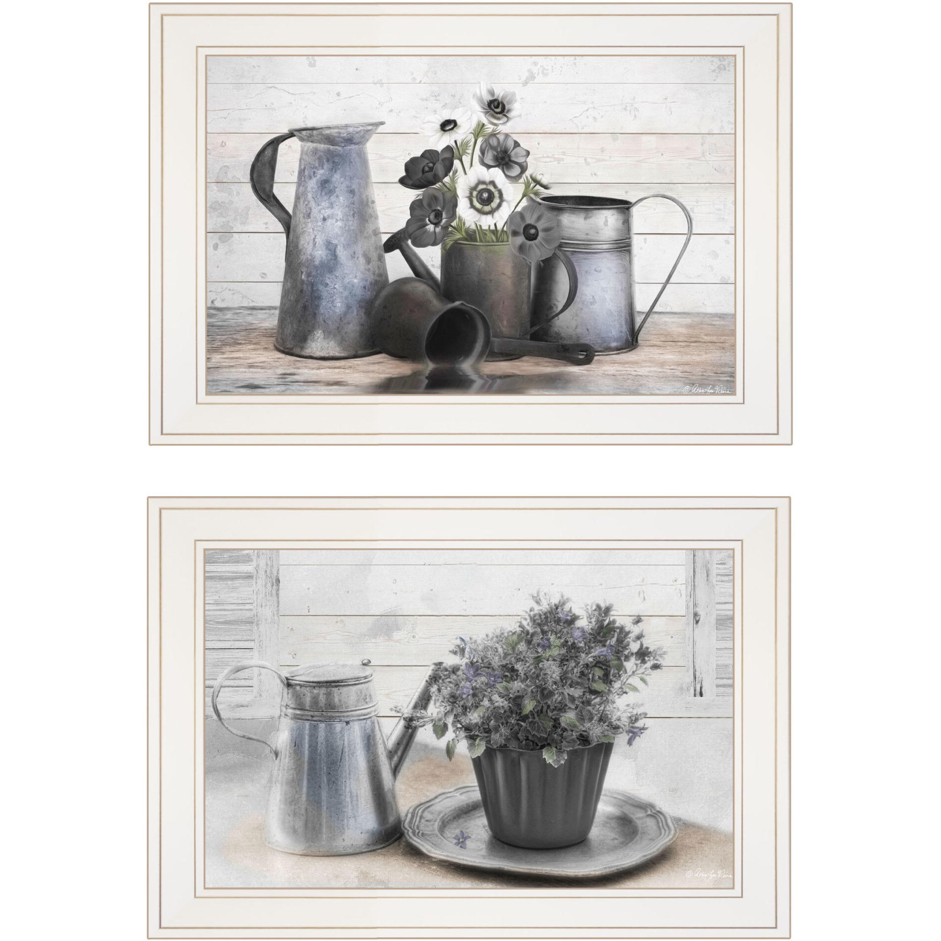Set Of Two Floral With Tin Ware 1 White Framed Print Wall Art