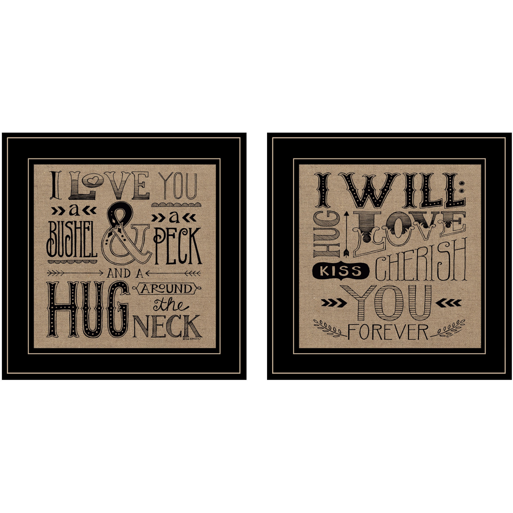 Set Of Two Hugs Or Forever 2 Black Framed Print Wall Art