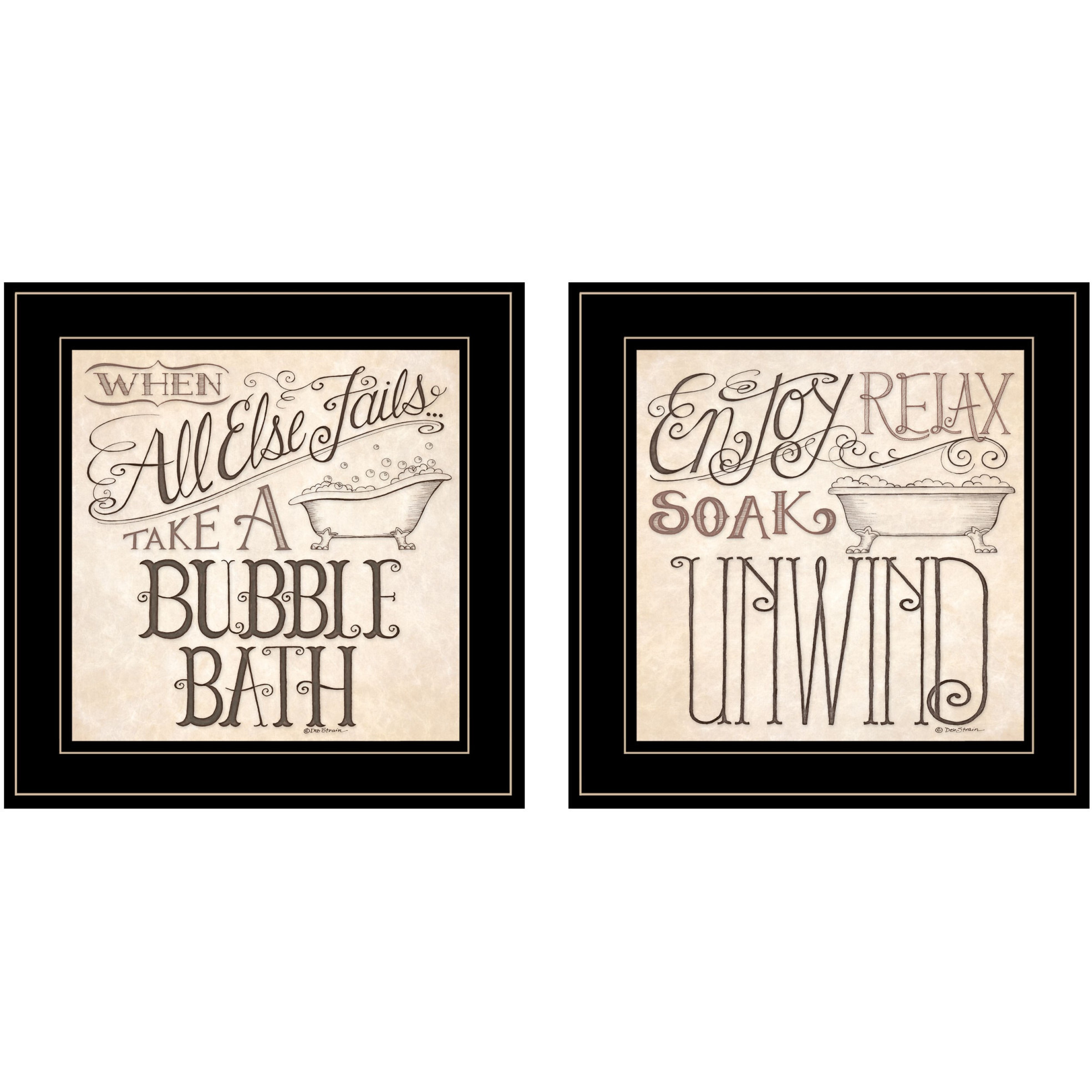 Set Of Two Soak And Unwind 3 Black Framed Print Bathroom Wall Art