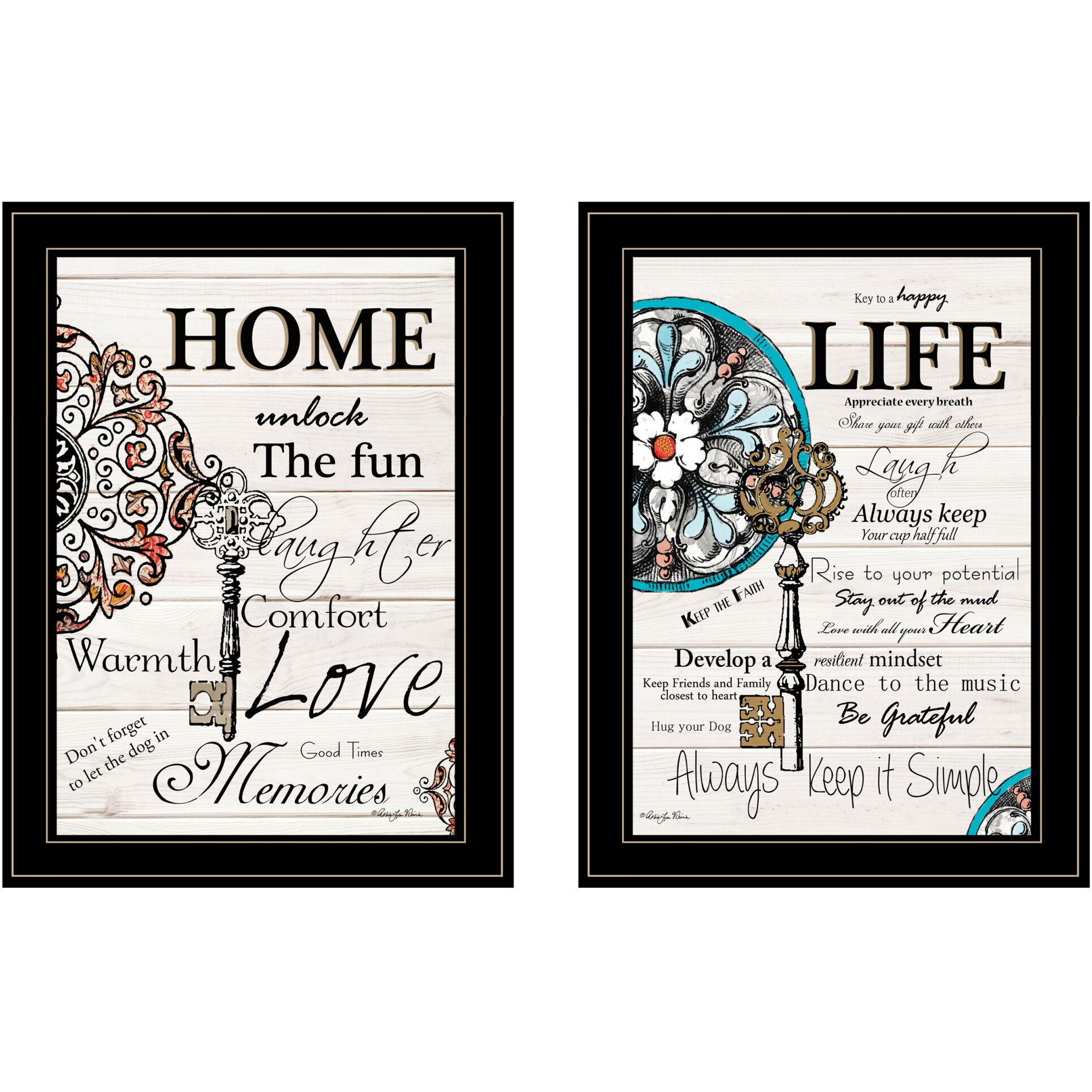 Set Of Two Life Or Home 2 Black Framed Print Wall Art