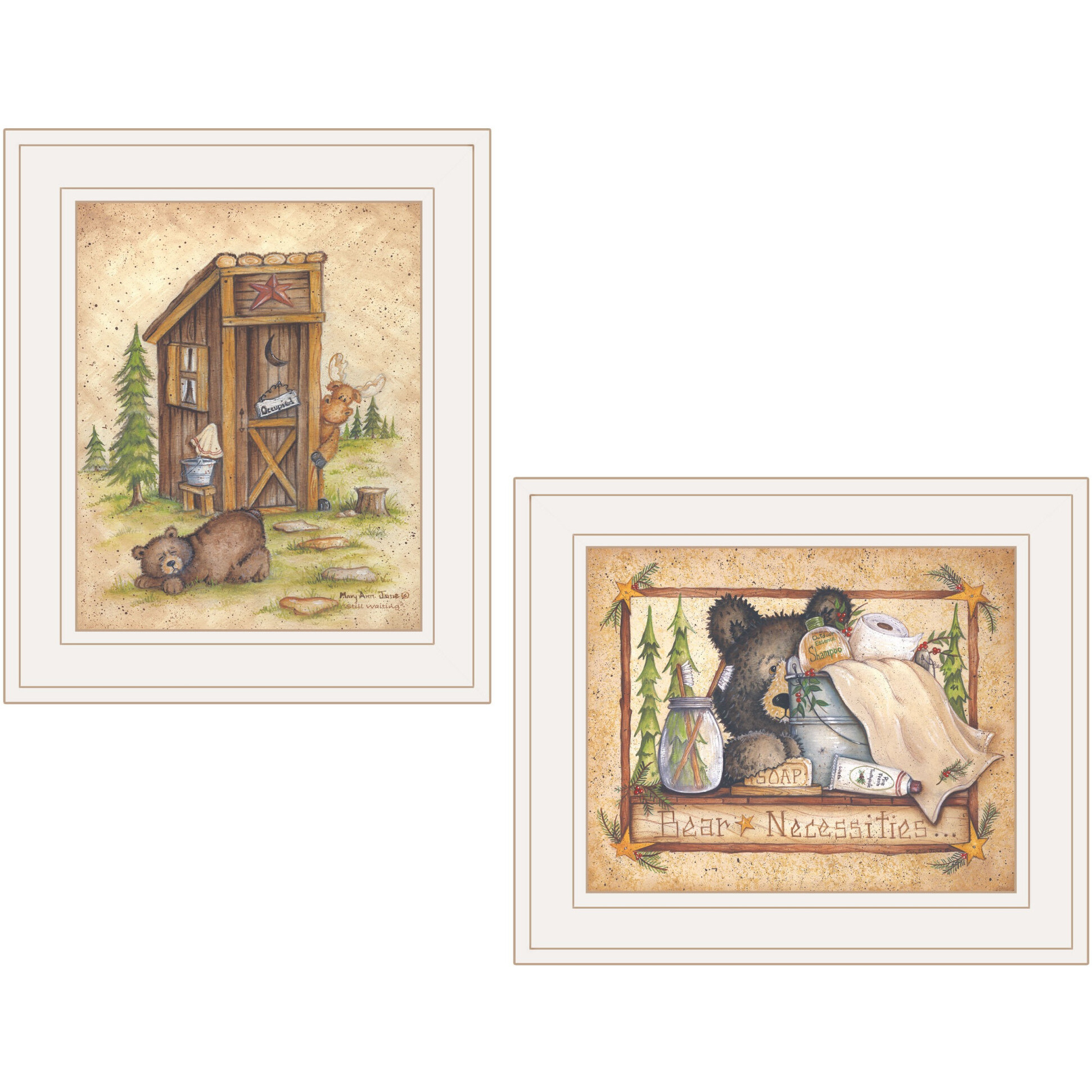 Set Of Two Bear Or Still Waiting 1 White Framed Print Wall Art