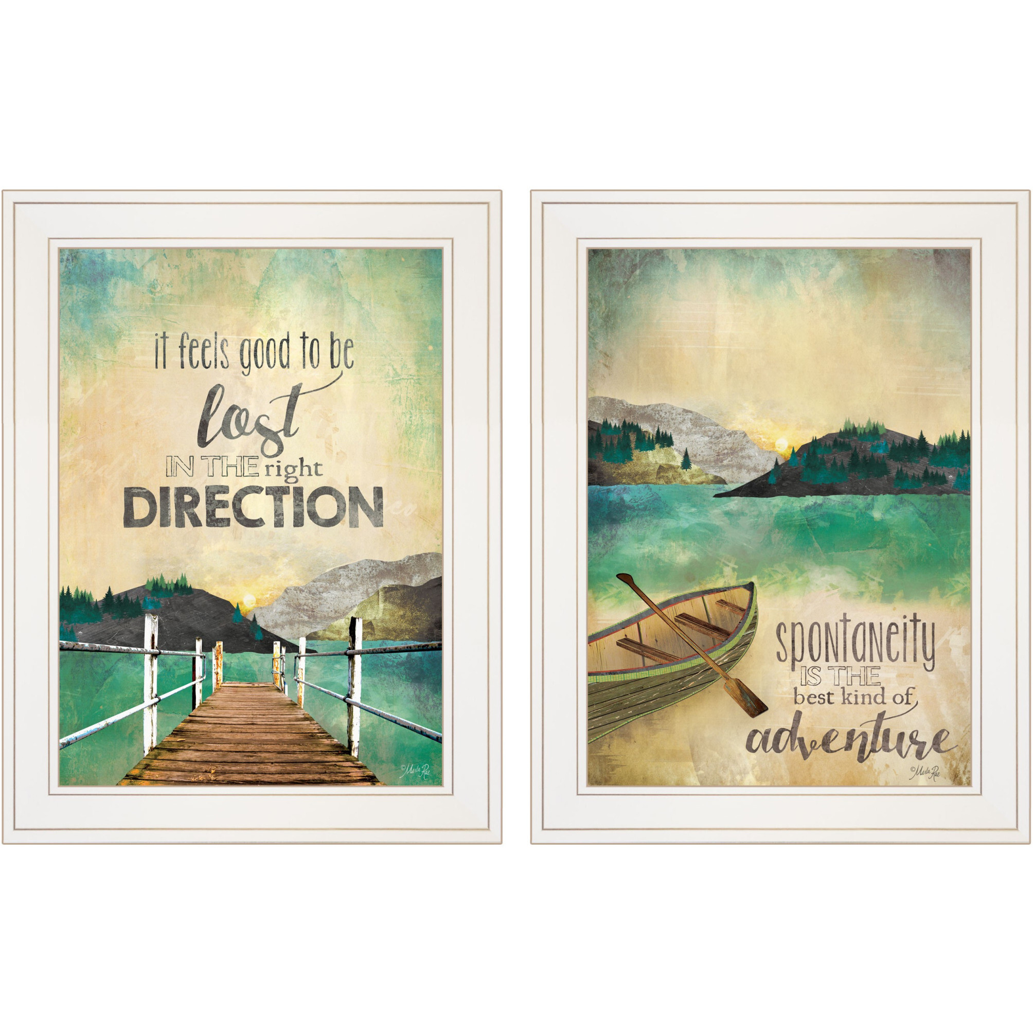 Set Of Two Right Direction Or Adventure 1 White Framed Print Wall Art