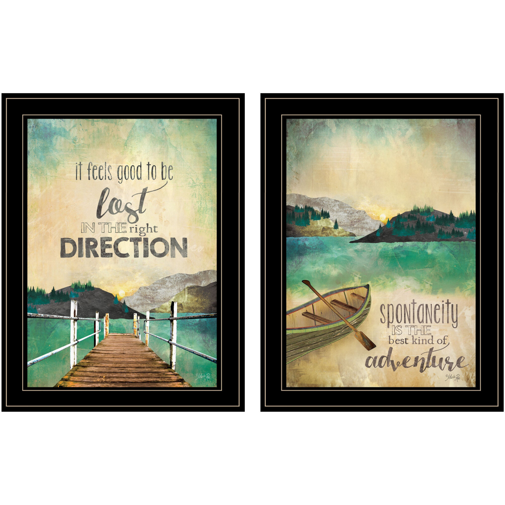 Set Of Two Right Direction Or Adventure 2 Black Framed Print Wall Art