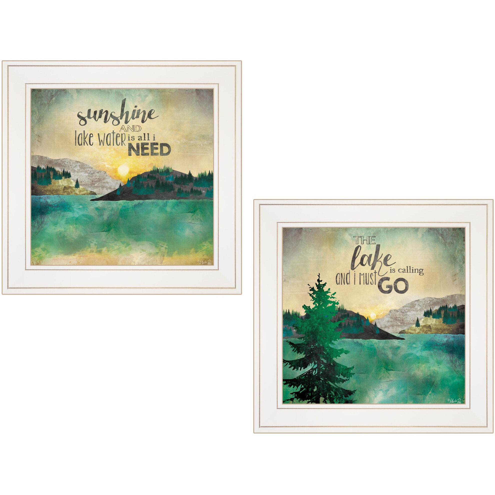 Set Of Two Lake Or Sunshine 1 White Framed Print Wall Art