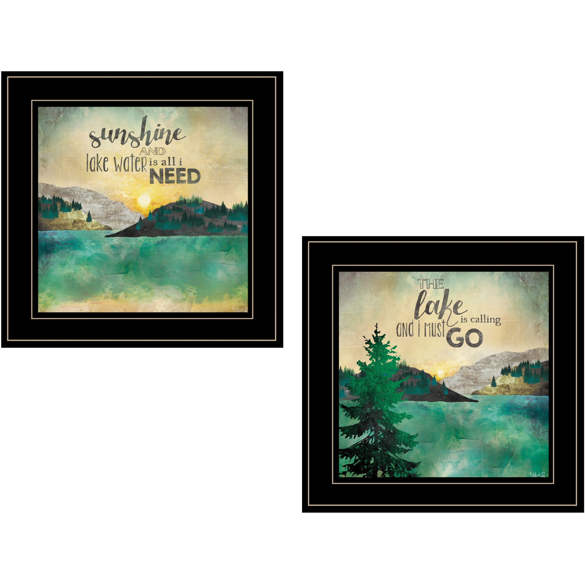 Set Of Two Lake Or Sunshine 2 Black Framed Print Wall Art