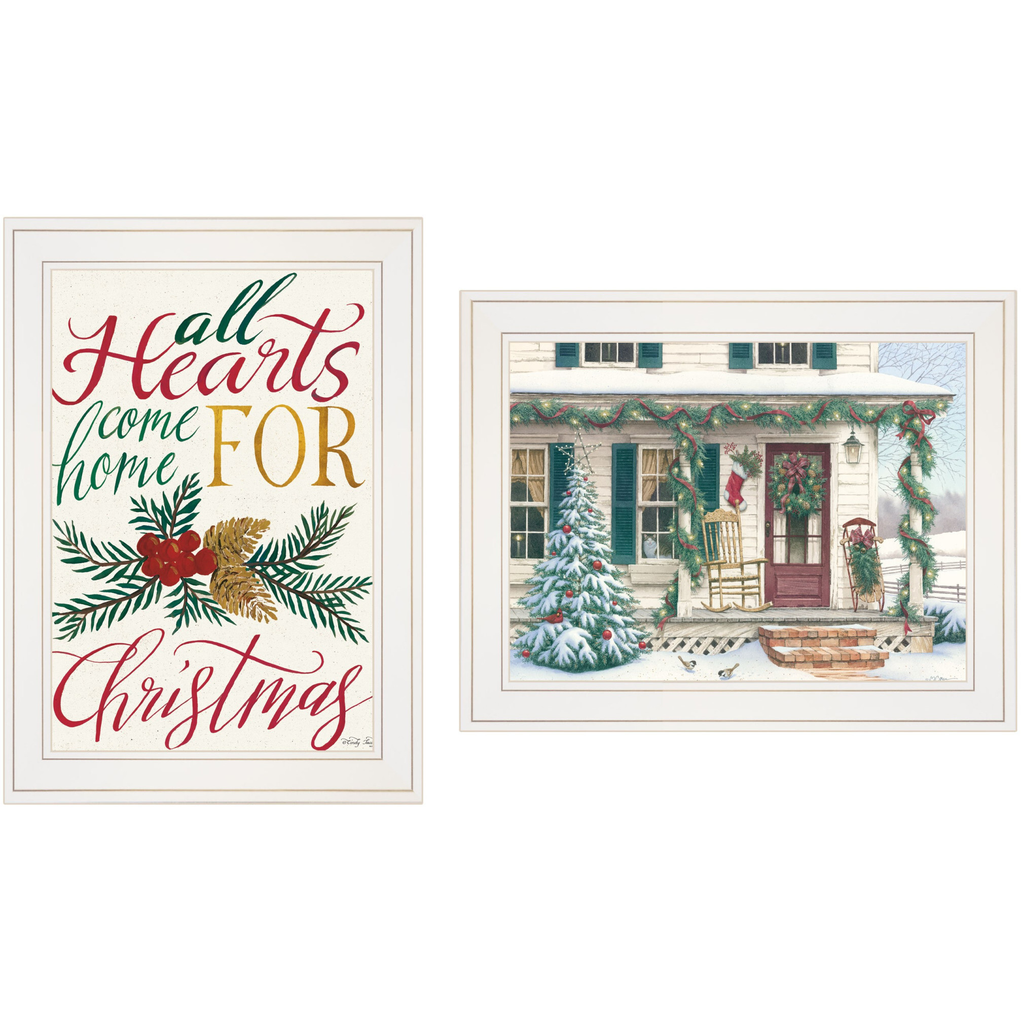 Set Of Two come Home For christmas 1 White Framed Print Wall Art