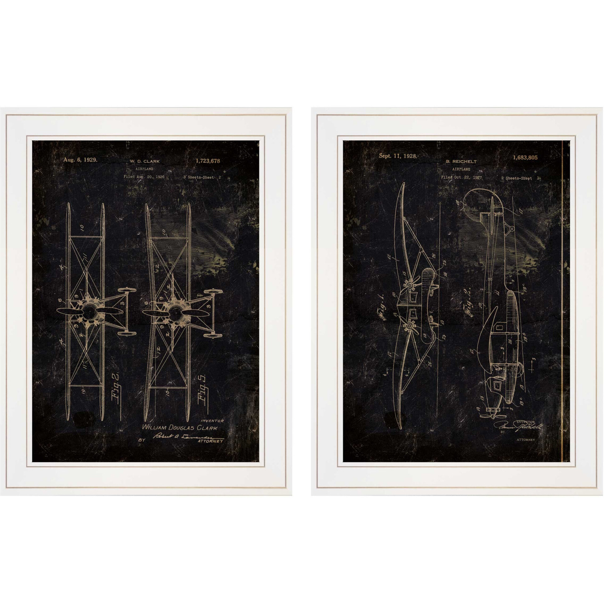 Set Of Two Airplane Patent I And Ii 1 White Framed Print Wall Art