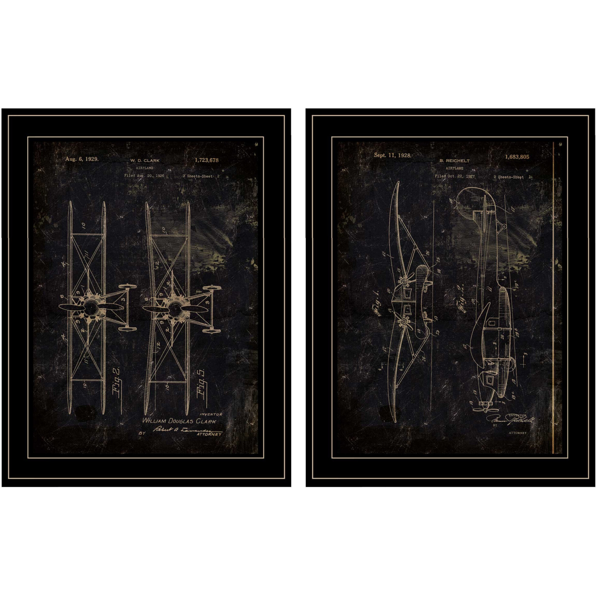 Set Of Two Airplane Patent I And Ii 2 Black Framed Print Wall Art
