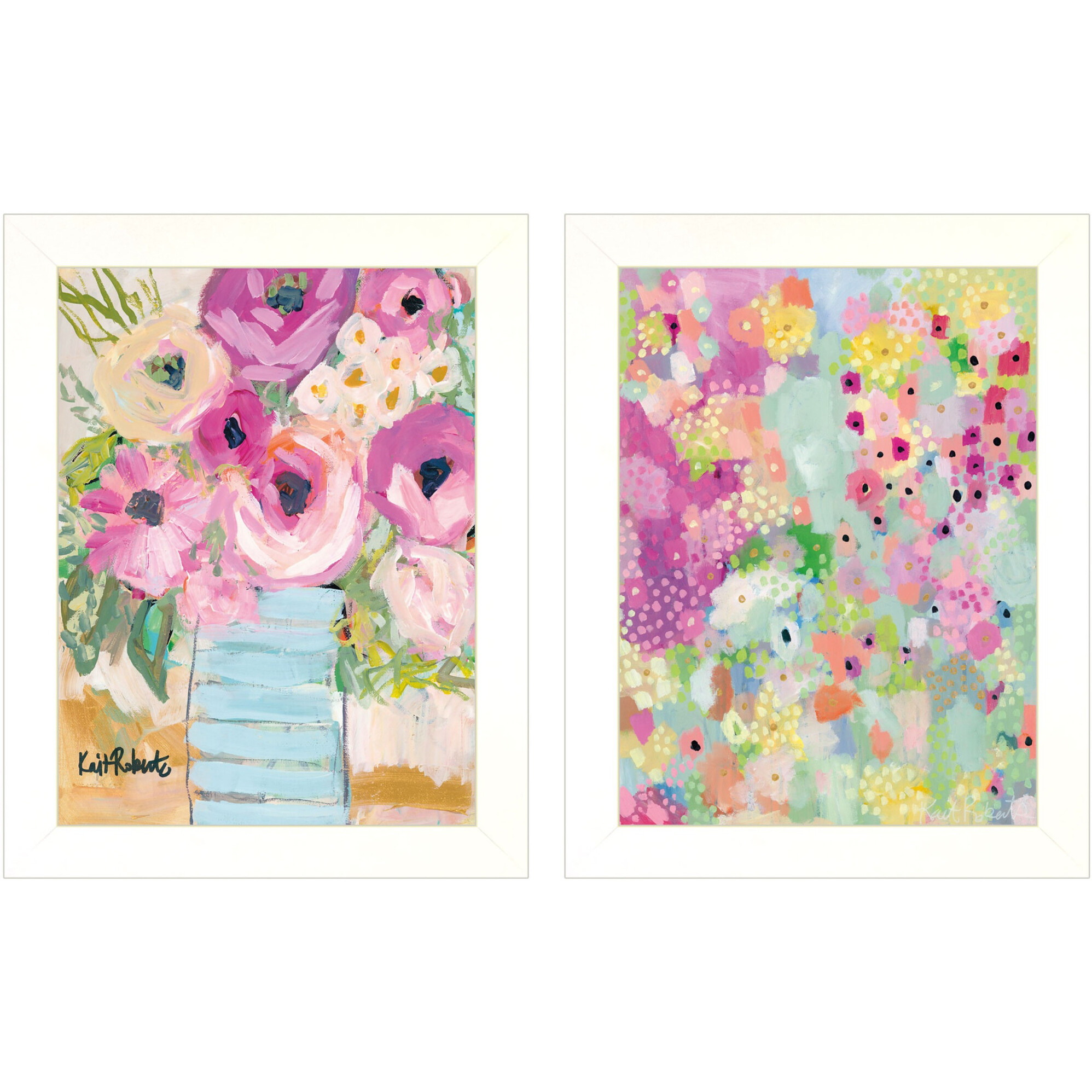Set Of Two Floral Designs White Framed Print Wall Art
