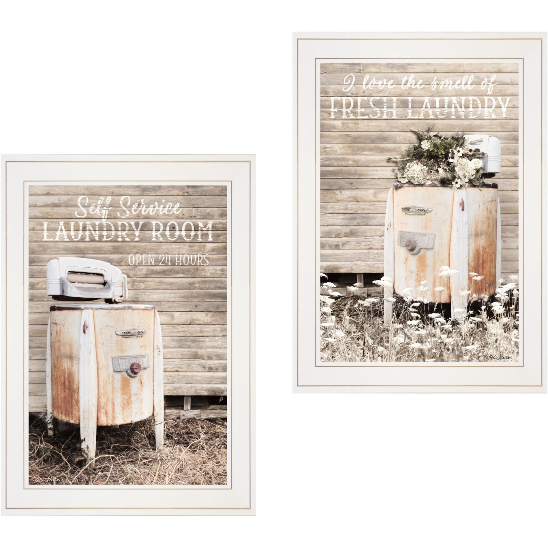 Set Of Two Laundry Room 1 White Framed Print Bathroom Wall Art
