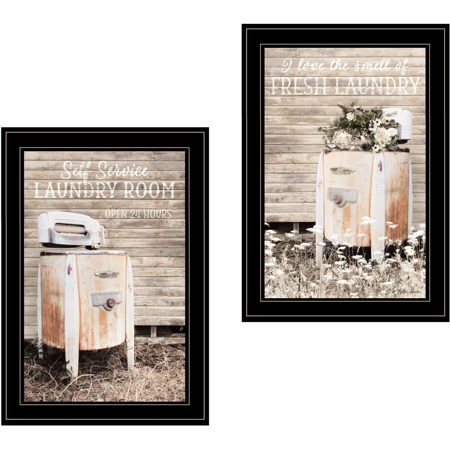 Set Of Two Laundry Room 2 Black Framed Print Bathroom Wall Art